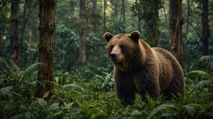 photo of brown bear in the wild made by AI generative