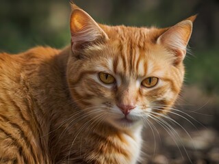 Obraz premium orange cat with blur background, orange cat is sitting and looking
