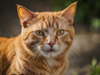 Obraz premium orange cat with blur background, orange cat is sitting and looking
