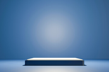 cube blue podium on blue background, minimal concept,  showcase for product. 3D render