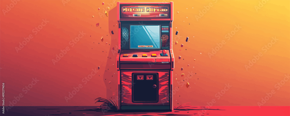 Poster retro arcade game cabinet with joystick and buttons vector flat minimalistic isolated illustration