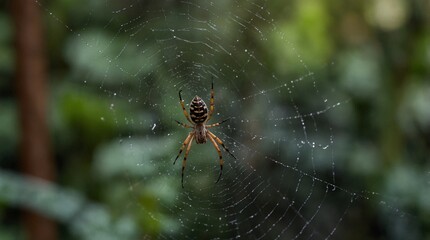 photo of spider with green forest background made by AI generative