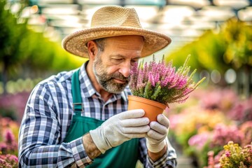 Fototapeta premium Middle aged man with plant pot