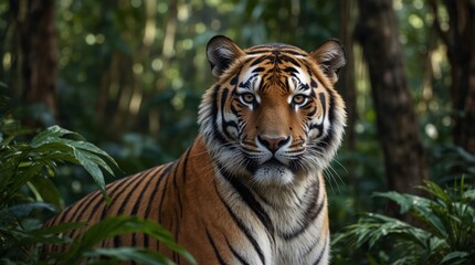 photo of tiger with green forest background made by AI generative