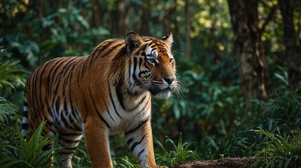 Fototapeta premium photo of tiger with green forest background made by AI generative