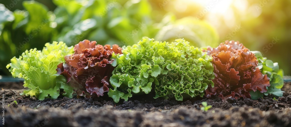 Sticker Fresh Green and Red Lettuce Plants in Garden