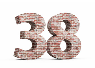 Number Thirty Eight 38 Digit Made Of Old Grunge Texture Wall Of Bricks 3D Illustration