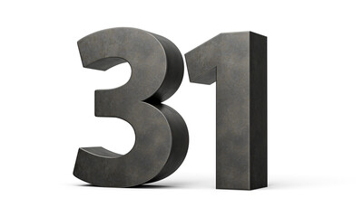 Number Thirty one 31 Digit Made Of Gray Smooth Cast Iron Isolated On White Background 3d...