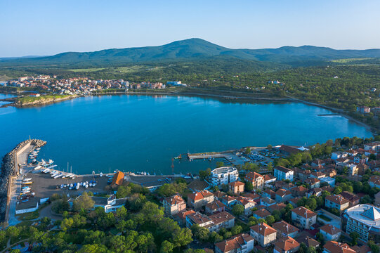 Aerial view of Tsarevo during a hot summer in Bulgaria

