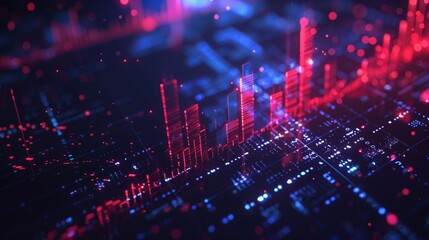 Fototapeta premium Red and blue data visualization of stock market on dark background.