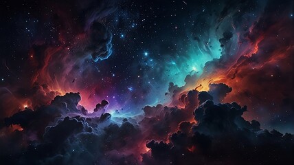 Fototapeta premium Colorful Nebula Cloud with Orange and Blue Stars in Space Background