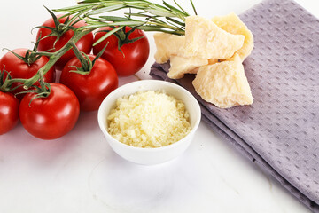 Shredded Italian hard parmesan cheese