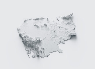 Cambodia Map Gray And White Shaded Relief Textured Map On White Background 3D Illustration