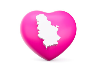 Pink Heart With White Map Of Serbia Isolated On White Background 3d Illustration