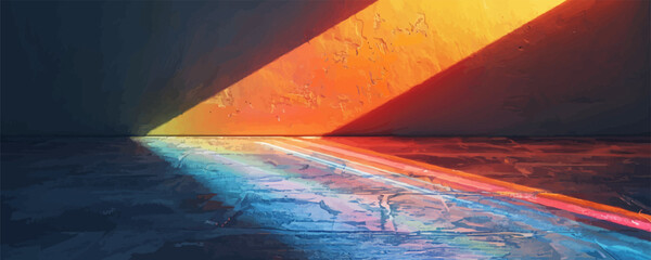 Prismatic prism refracting sunlight into a vibrant spectrum of colors. Vector flat minimalistic isolated illustration.