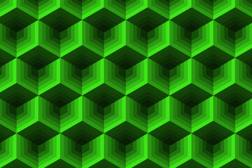 Fototapeta premium Abstract cube pattern on green background. Isometric, 3d space looks like optical illusion