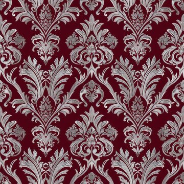 Jacquard pattern in Burgundy and Silver Gray seamless repeating pattern, luxurious and balanced, high elegance 