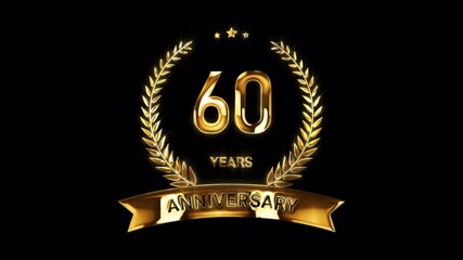 60th Anniversary Celebration. Golden 60 Years Anniversary Animation in Gold Color on the Transparent Background, Alpha Channel. Great for greetings, celebrations, events, and gifts. - Powered by Adobe