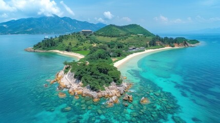 Obraz premium Aerial View of a Tropical Island with Clear Blue Water