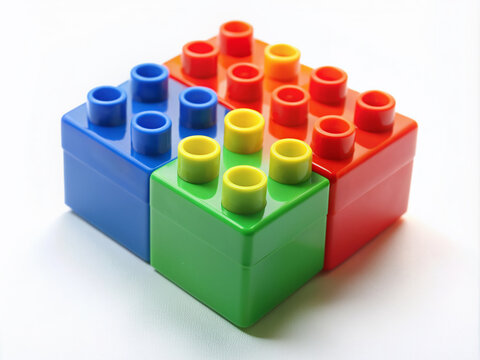 A singular, vibrant, plastic building block sits alone on a clean, white background, its studs and grooves polished, awaiting connection to create something new.