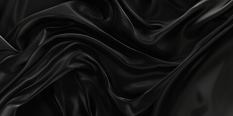 Fototapeta premium Luxurious Black Silk Satin Background with Flowing Fabric Waves, Perfect for Elegant and Cinematic Design Presentations