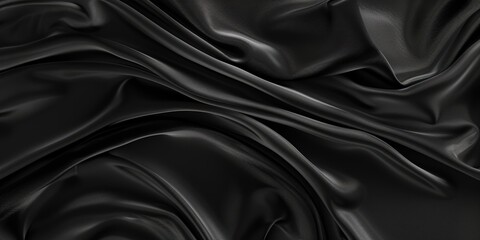 Fototapeta premium Luxurious Black Silk Satin Background with Flowing Fabric Waves, Perfect for Elegant and Cinematic Design Presentations