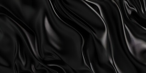 Fototapeta premium Luxurious Black Silk Satin Background with Flowing Fabric Waves, Perfect for Elegant and Cinematic Design Presentations