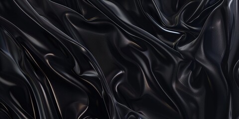 Obraz premium Luxurious Black Silk Satin Background with Flowing Fabric Waves, Perfect for Elegant and Cinematic Design Presentations