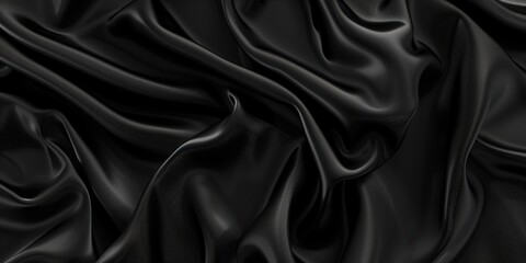 Fototapeta premium Luxurious Black Silk Satin Background with Flowing Fabric Waves, Perfect for Elegant and Cinematic Design Presentations