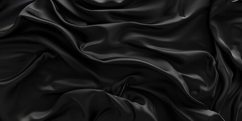 Obraz premium Luxurious Black Silk Satin Background with Flowing Fabric Waves, Perfect for Elegant and Cinematic Design Presentations