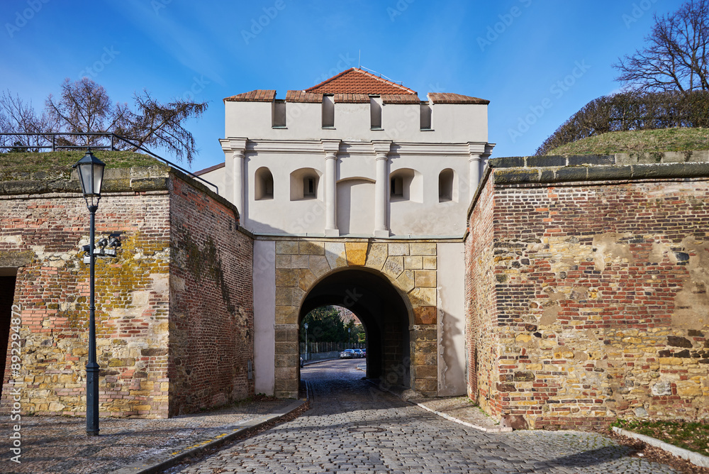 Wall mural Vysehrad historic fort on the east bank of the Vltava River in Prague, Czech Republic