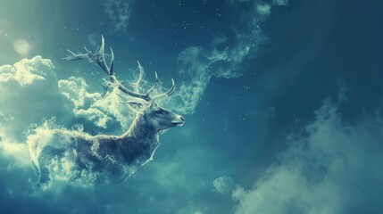 Obraz premium Majestic Deer Silhouette with Antlers in the Sky