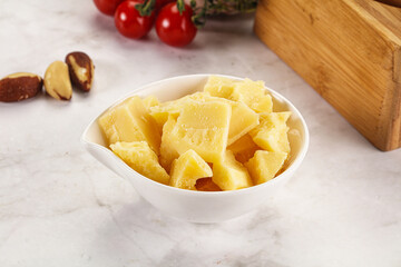 Crushed parmesan cheese in the bowl