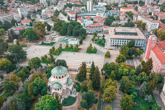 Aerial view of Pleven water cascade
