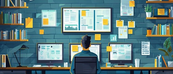Artistic depiction of an online job vacancy board with detailed listings and professional graphics, sleek and userfriendly design