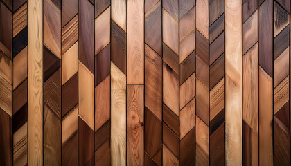 Abstract Wooden Wall Panel With Chevron And Vertical Patterns