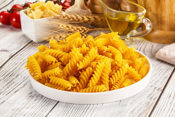 Italian dry pasta Fussili for bowl