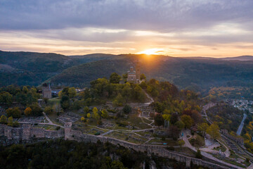 Aerial view of the historic Tzarevetz fortress in Veliko Tarnovo, Bulgaria