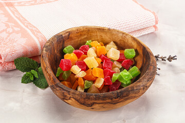 Sweet candied papaya colorful pieses