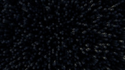 Abstract arrangement of black cylinders forming a textured surface.