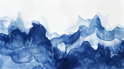 A blue abstract watercolor painting on a white background.