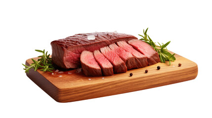 Raw beef steak on white isolated on clear png background and transparent background. food drink and dessert concept for cafe and restaurent, AI generative. 
