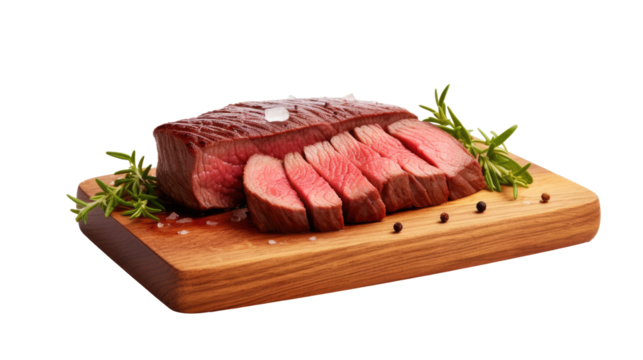 Raw beef steak on white isolated on clear png background and transparent background. food drink and dessert concept for cafe and restaurent, AI generative. 
