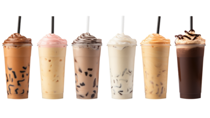 Mocha coffee ice cream milk shake on white isolated on clear png background and transparent background. food drink and dessert concept for cafe and restaurent, AI generative.