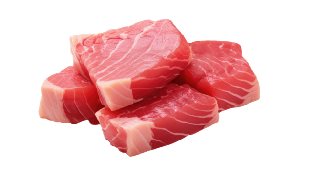 Raw fish steak on white isolated on clear png background and transparent background. food drink and dessert concept for cafe and restaurent, AI generative. 