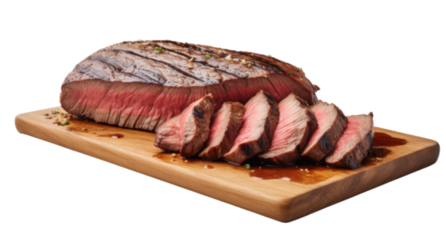 Raw beef steak on white isolated on clear png background and transparent background. food drink and dessert concept for cafe and restaurent, AI generative. 
