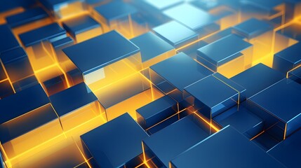 Fototapeta premium 3d rendering of blue and yellow abstract geometric background. Scene for advertising, technology, showcase, banner, game, sport, cosmetic, business, metaverse. Sci-Fi Illustration. Product display