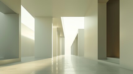 Elegant minimalistic abstract wallpaper showcasing the clean lines and geometric shapes of modernist architecture. Shot with a prime lens and muted, desaturated film, it offers a soothing widescreen