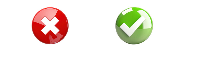 Obraz premium Check mark within a green circle And red cross within a red circle icon isolated on transparent background