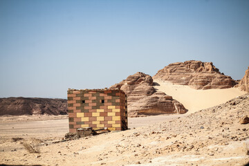 dwelling bedouin in an oasis in the desert among the mountains in Egypt Dahab